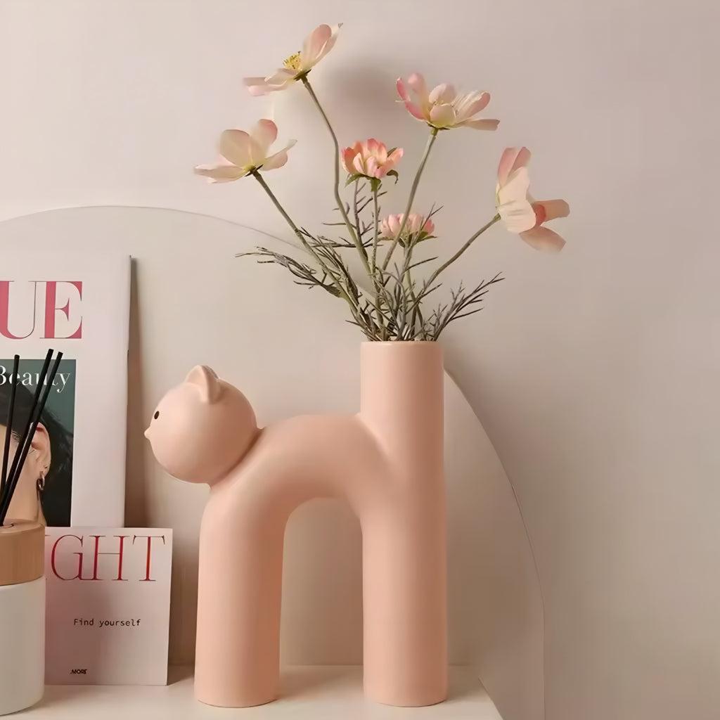U-Shape Cartoon Cat Vase – Modern Ceramic Home Décor