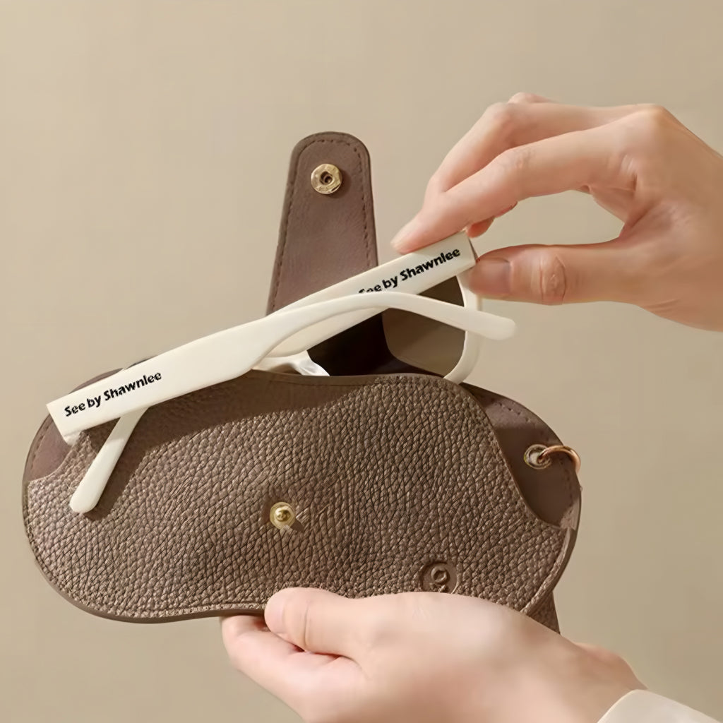 Soft Lychee Pattern PU Leather Glasses Bag – Retro Portable Case